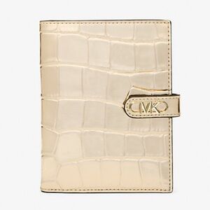 Michael Kors Empire Metallic Crocodile Embossed Leather Passport Wallet
Pale Gld